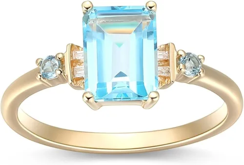 MORGAN & PAIGE Anillo de oro amarillo de 10 quilates con topacio azul suizo con detalles de diamante (color I-J, claridad I2-I3) - Talla 7, Metal