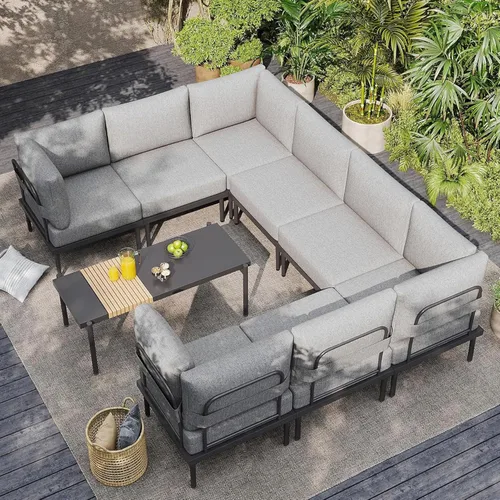 Miniatura 9 de Sundale Outdoor Juego de 2 muebles de metal para patio, sofá seccional para exteriores con cojín de olefina de 6 pulgadas, modernos