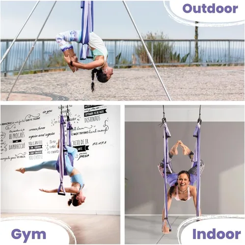 Miniatura 3 de Columpio de trapecio de yoga para el hogar y exterior Fácil instalación para fuerza, equilibrio y alivio del dolor de espalda Correas ajustables