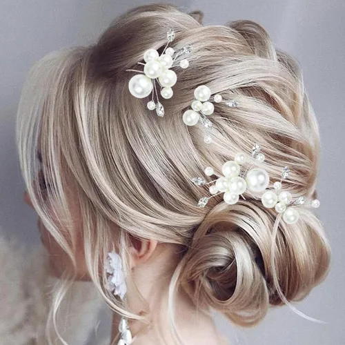 Miniatura 4 de REDANHA 4 horquillas de pelo de perlas para mujeres y niñas para peinados de boda, incluyendo 2 estilos más grandes y 2 estilos más pequeños
