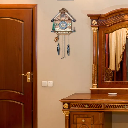 Miniatura 6 de TIMEGEAR Reloj de pared de cuco con modo nocturno, movimiento de cuarzo y péndulo oscilante (La granja)