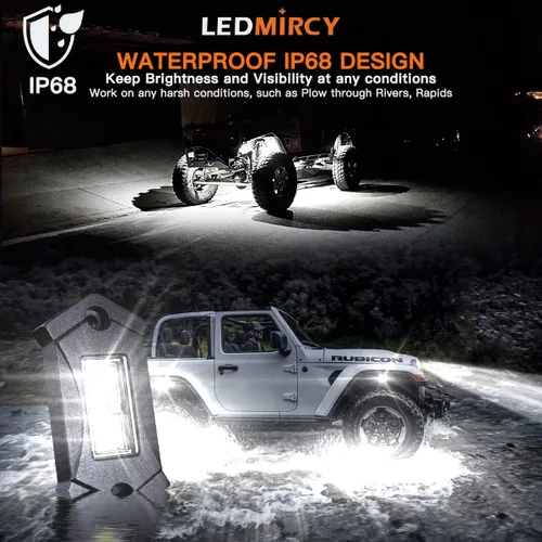 Miniatura 2 de Kit de luces LEDMIRCY R3 de roca blanca pura con interruptor de palanca, arnés de cable, 12 piezas de luces LED de roca blancas para camiones
