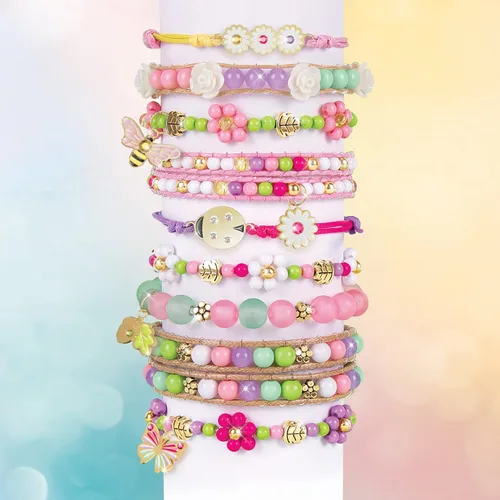 Miniatura 4 de Make It Real: Crystal Dreams Nature Song - Crea 9 pulseras de dijes únicos, 461 piezas, verde, rosa y morado, todo en uno, kit de joyería