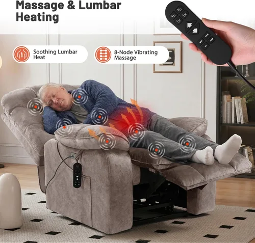 Miniatura 7 de EONIX Silla reclinable elevadora eléctrica de gran tamaño para personas grandes y altas, reclinable extra ancha con calor y masaje, silla elevadora