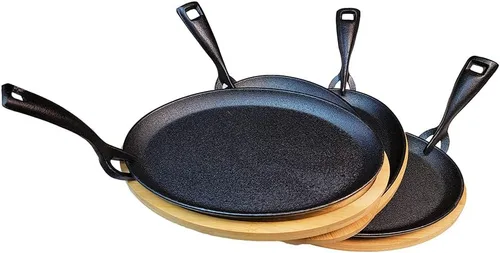 Miniatura 4 de HAWOK Fajita de hierro fundido con bandeja de bambú y asa Juego de 4 Negro-266-4