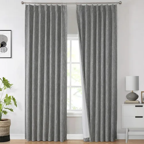Miniatura 51 de Vision Home Cortinas marrones con pliegues pinzados de bloqueo total, cortinas de ventana de lino mezclado para oscurecimiento de la habitación, 95