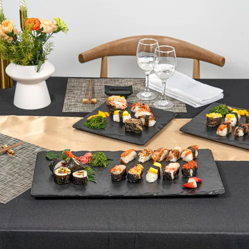 Miniatura 7 de Restaurantware Voga - Platos de servir de 10 x 20 pulgadas, 4 tablas rectangulares de charcutería, imitan el aspecto de la melamina negra pizarra