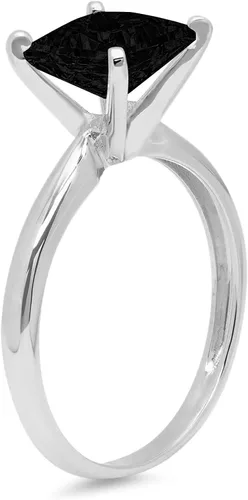 Miniatura 2 de Anillo de 2,4 quilates, estilo solitario de corte princesa impecable, auténtico ónix negro natural, excelente VVS1 de 4 puntas, compromiso, boda