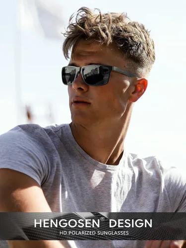 Miniatura 2 de HENGOSEN Sunglasses Men Women, Polarized Sunglasses Rectangle Frame Carbon Fiber Temple Sun Glasses UV Protection