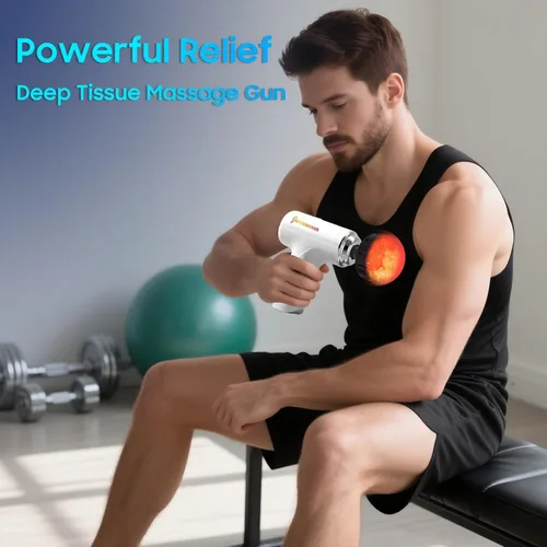 Miniatura 5 de Pistola de masaje con calor - Potente masajeador de tejido profundo, mini pistola de masaje de mano para alivio muscular de cuerpo completo