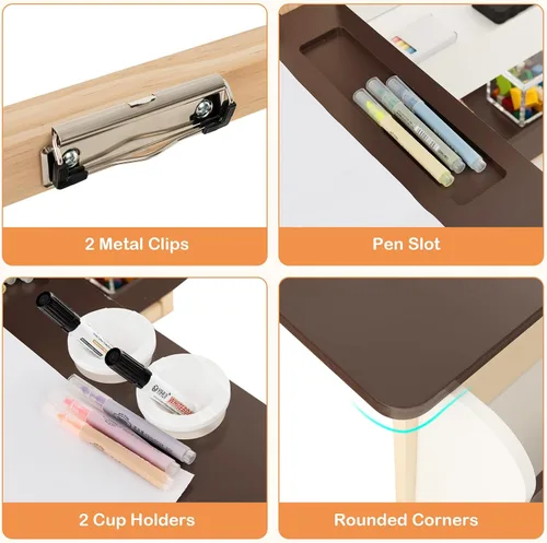 Miniatura 4 de Costzon Caballete para niños, centro de arte de madera con pizarra de doble cara y pizarra blanca, rollo de papel para dibujo, manualidades