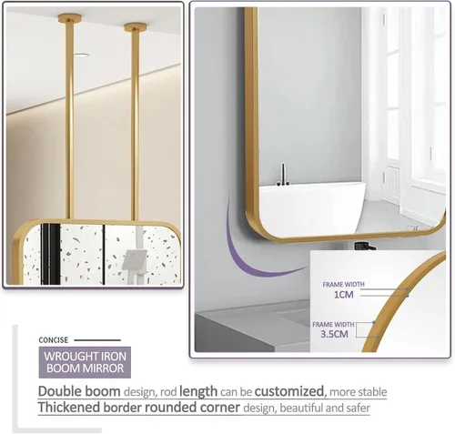 Miniatura 4 de Espejos de baño, espejo de barra colgante para montaje en techo, marco de metal dorado, espejo decorativo de pared para el hogar o hotel, vestidores