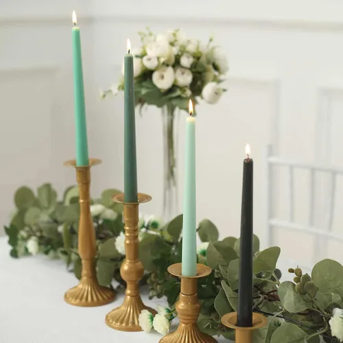 Miniatura 6 de Efavormart - Paquete de 12 velas cónicas de cera prémium de 10 pulgadas, color verde mezclado metálico, velas sin perfume Verde mixto