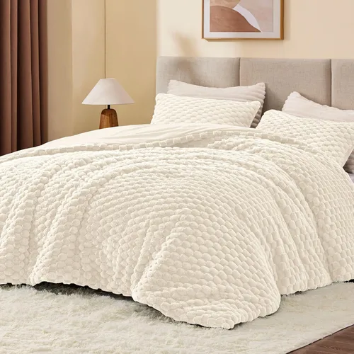 BEDELITE Juego de Edredón Esponjoso Twin - Edredón Suave de Vellón Beige para Cama Twin, Juego de Ropa de Cama Lujoso y Cálido para Invierno, Juego