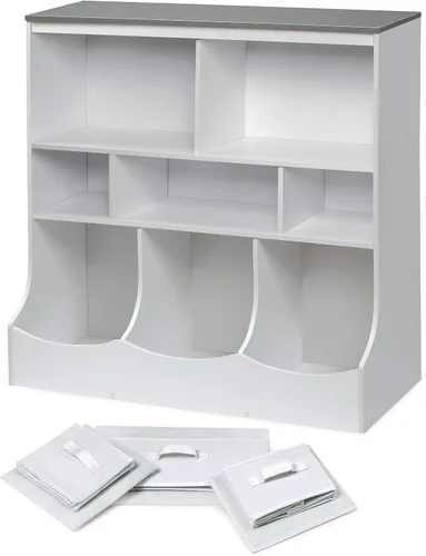 Miniatura 9 de Badger Basket Combo Bin Unidad de almacenamiento de juguetes y estante para libros para niños con 3 cestas - Blanco/Gris Blanco/Gris Woodgrain