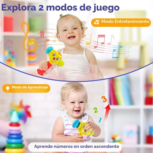 Miniatura 4 de HOLA Juguetes para regalo de cumpleaños de niño de 1 año, juguete de martillo para bebés de 12 a 18 meses, juguetes musicales para niños pequeños