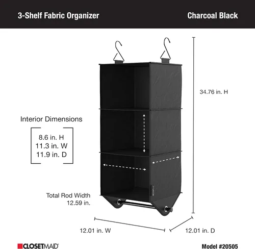 Miniatura 3 de ClosetMaid Organizador de armario colgante de tela de 3 estantes con barra de ropa para camisas, suéteres, pantalones, sombreros, zapatos, monederos