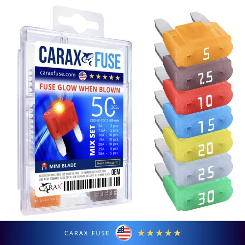 Miniatura 4 de CARAX Premium Mini Blade 50 uds. Surtido Kit LED Fusible Automotriz Inteligente Auto Glow Fusible Fácil Identificación Mezcla 50 uds.