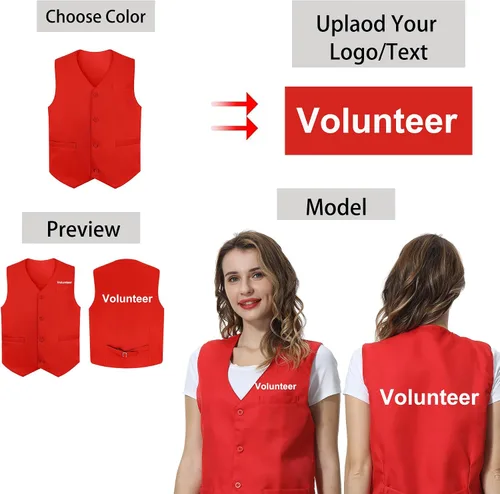 Miniatura 3 de TopTie Chaleco unisex de encargo del botón del uniforme para el voluntario del secretario del supermercado