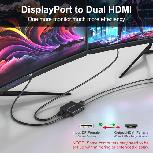 Miniatura 4 de Adaptador DisplayPort a HDMI dual DP a HDMI Splitter para monitores duales - 4K @60Hz DisplayPort a HDMI Splitter Pantalla extendida MST 1 en 2