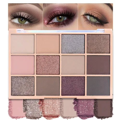 Miniatura 14 de Paleta de sombra de ojos neutra, paleta de sombras de ojos color crema de bronce marrón mate, paletas de maquillaje para mujeres, sombras de ojos