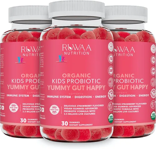 Miniatura 12 de RUWAA NUTRITION Gomitas probióticas orgánicas para niños para la salud digestiva, apoyo inmunológico, estreñimiento, hinchazón. 2.5 mil millones