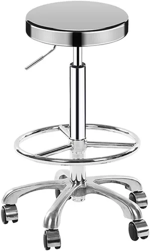 LUXUCURE Taburete rodante de metal con ruedas y reposapiés, taburete de belleza resistente de altura ajustable, estructura de acero inoxidable,