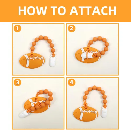Miniatura 5 de Pelota deportiva de silicona de grado alimenticio para bebés con soporte para chupete, juguetes para aliviar el dolor de dentición, juego de regalo