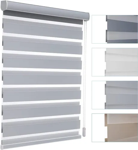 Miniatura 55 de MYshade Persianas enrollables de cebra opacas (85 %) con cordón para ventanas interiores, persianas de doble capa beige para dormitorio, baño, sala