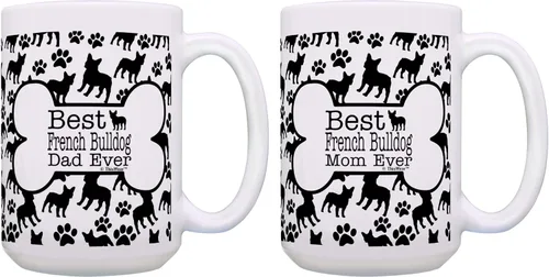 Miniatura 9 de ThisWear Dog Owner Gifts Best French Bulldog Dad Ever Paw Pattern Gift - Taza de café de cerámica de 11 onzas con mango y patrón de hueso