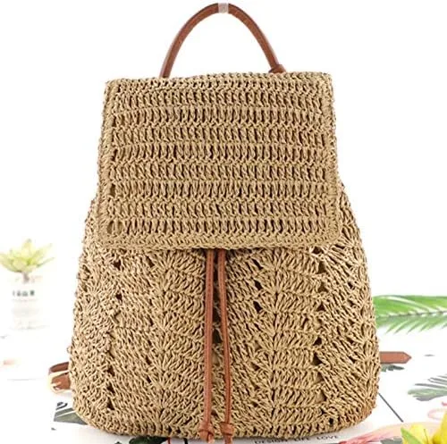 Miniatura 6 de Sherry Moda paja mochila para las mujeres cordón bolso de hombro bohemio playa bolsos