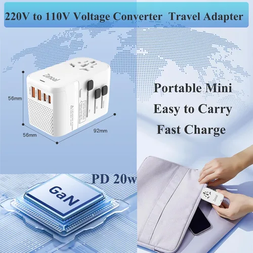 Miniatura 3 de Convertidor de 220 V a 110 V para viajes europeos, convertidor de voltaje de paso bajo de EE. UU. a Europa, adaptador de corriente de viaje