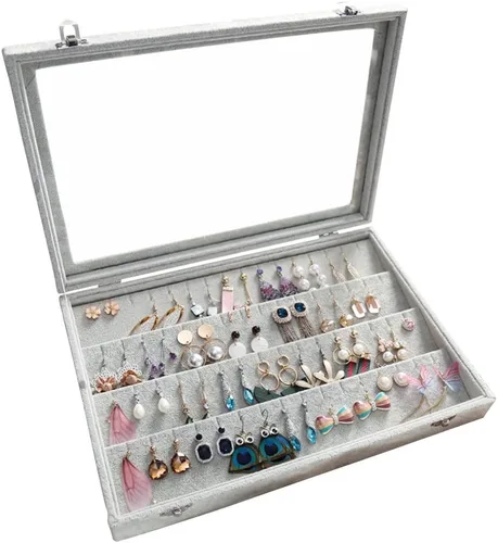 Wuligirl - Joyero organizador de terciopelo para aretes, collares y pulseras con tapa transparente de exhibición, almacenamiento de joyas