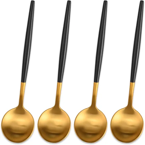 Miniatura 13 de DEHOV 4 cucharas de café 18/10 de acero inoxidable negro satinado de 6.7 pulgadas, cuchara de té helado, cucharas para remover espresso, cucharas