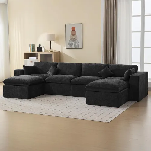 Miniatura 38 de Sofá modular sin hueso de 115 pulgadas, sofá modular modular con otomana, tapizado de gran tamaño, convertible, cómodo sofá de felpilla de 4 plazas