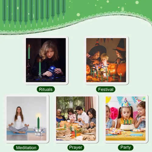 Miniatura 3 de Tobeape Spell Chime Candles 24 velas verdes, 4 pulgadas de alto, sin perfume, mini vela mágica cónica a granel para brujería, altar wiccano