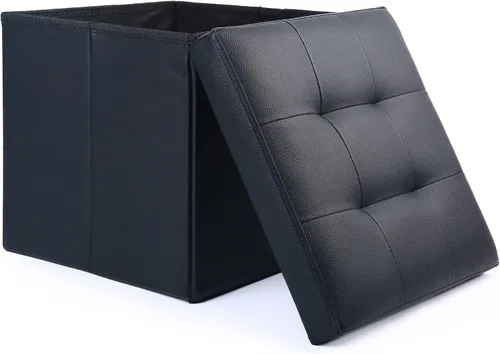 LotFancy Otomana de almacenamiento, taburete plegable para reposapiés, banco pequeño de cuero de 13 x 12 x 12 pulgadas con almacenamiento, soporta