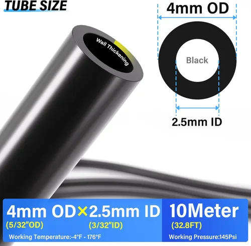 Miniatura 2 de TAILONZ PNEUMATIC Negro 0.157 in o 5/32 pulgadas OD 0.098 in ID poliuretano PU manguera de aire tubo kit 32.8 ft 32.8ft