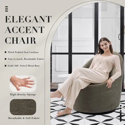 Miniatura 5 de COLAMY Juego de 2 sillas giratorias de acento, silla redonda giratoria de 360 con almacenamiento oculto, sillón moderno pequeño tipo barril