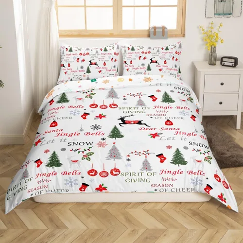 Miniatura 20 de Funda de edredón de Feliz Navidad para niños, jóvenes y adultos, juego de ropa de cama de Papá Noel de Navidad, diseño de copos de nieve, árbol