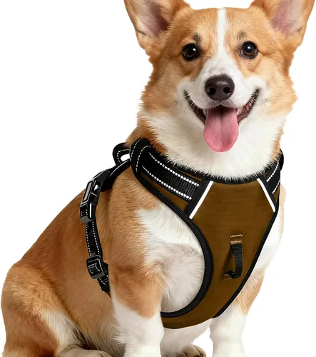 Miniatura 29 de Arnés para perro sin tirones, chaleco reflectante ajustable y acolchado para mascotas con asa de fácil control, fácil de llevar con nudo elegante