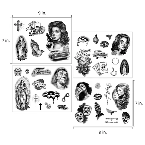 Miniatura 7 de Los Vatos Chicano Bundle - Tatuajes temporales Cholo y Chola para hombres y mujeres, Payasa, Lowrider, Virgen María, Oración, Cruz, Chicana