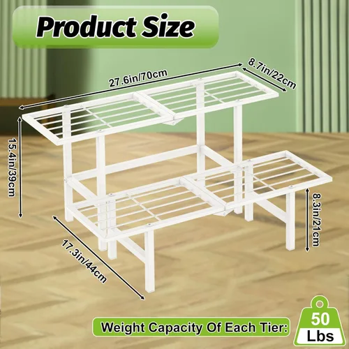 Miniatura 3 de Soporte de metal de 2 niveles para plantas para exteriores e interiores, estante plegable separado para plantas al aire libre, soporte de escalera