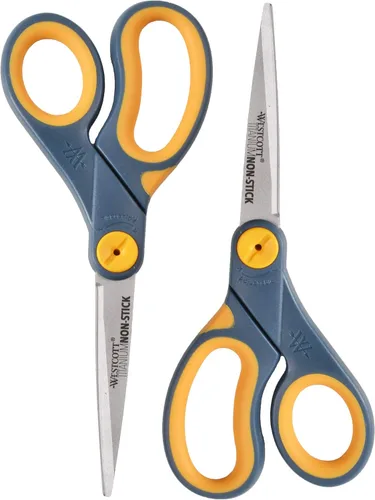 Westcott Tijeras antiadherentes rectas de titanio de 8 pulgadas con función de deslizamiento ajustable, paquete de 2 (16550), gris/amarillo