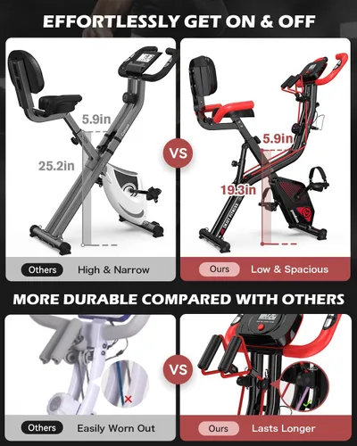 Miniatura 3 de pooboo - Bicicleta de ejercicio plegable, bicicleta estática vertical plegable, bicicleta magnética para interiores X-Bike con resistencia ajustable