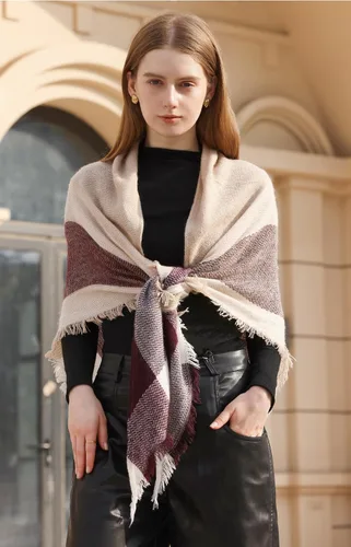 Miniatura 102 de Wander Agio - Bufanda envolvente con diseño a cuadros o triangular para mujer, cálida y larga, de punto, sensación de cachemira, chal