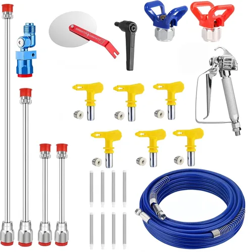 Kit de 22 pulverizadores de pintura sin aire | Pistola de pulverización de alta presión de 3600 PSI | Manguera de 50 pies | 6 puntas reversibles | 4