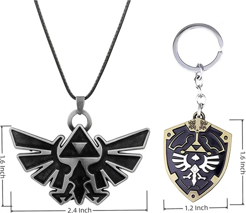 Miniatura 2 de Juego de collar con diseño de escudo Hylian para cosplay, juego de collar con símbolo de trifuerza, llavero, cadena colgante, regalo de joyería
