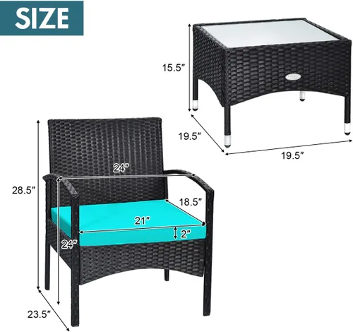 Miniatura 5 de Tangkula Juego de muebles de ratán de mimbre para patio, silla de ratán con mesa auxiliar, juegos de conversación de alta carga para patio, jardín