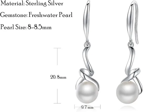 Miniatura 6 de FANCIME Collar de perlas de plata de ley 925 con perlas torcidas de calidad genuina 0.354-0.394 in0.315-0.335 in perlas cultivadas de agua dulce